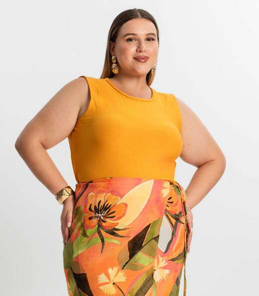 Regata Feminina Plus Size Secret Glam Amarelo