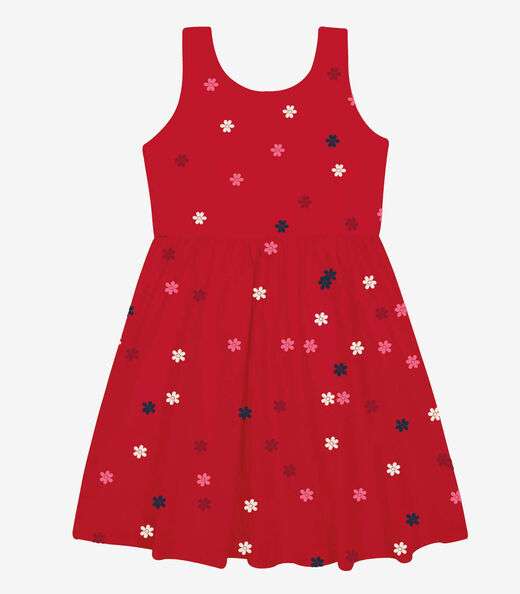 Vestido Tricoline Bordado Florzinhas Trick Nick Vermelho