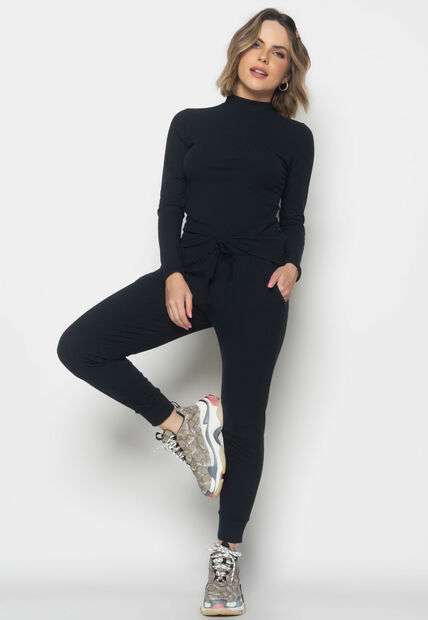 Image_Conjunto  Comfy Com Blusa Gola Alta Manga Longa e Jogger Canelado Preto Salvator