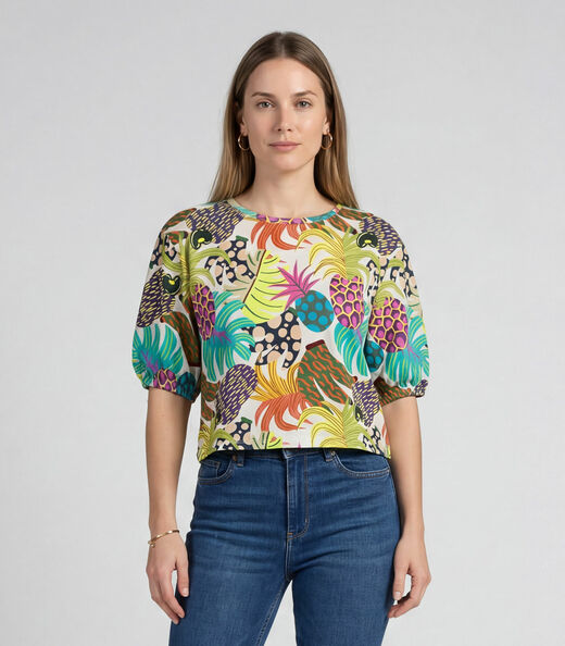 Blusa Feminina Manga Com Volume Punho Infinita Cor Bege