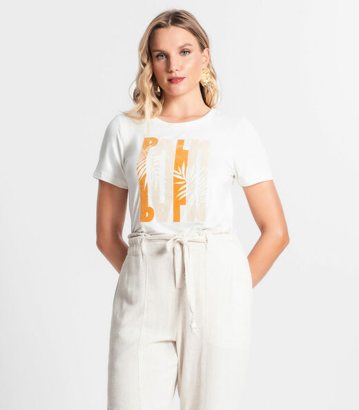 T-shirt Viscotorcion Feminina Estampada Endless Bege