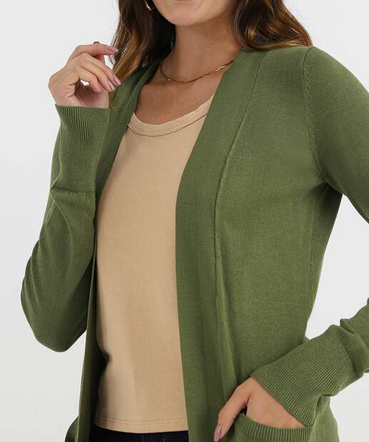Cardigan Feminino Tricô Alongado Marisa Verde