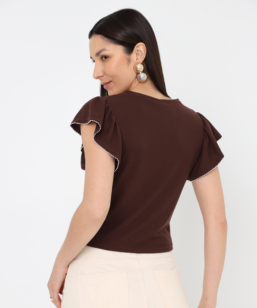 Blusa Feminina Babado Marisa Marrom