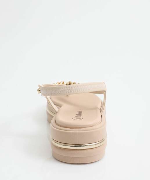 Sandália Feminina Flatform Corrente Bebecê Bege