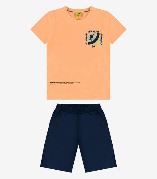 Conjunto Infantil Camiseta Com Bermuda Rovi kids Laranja