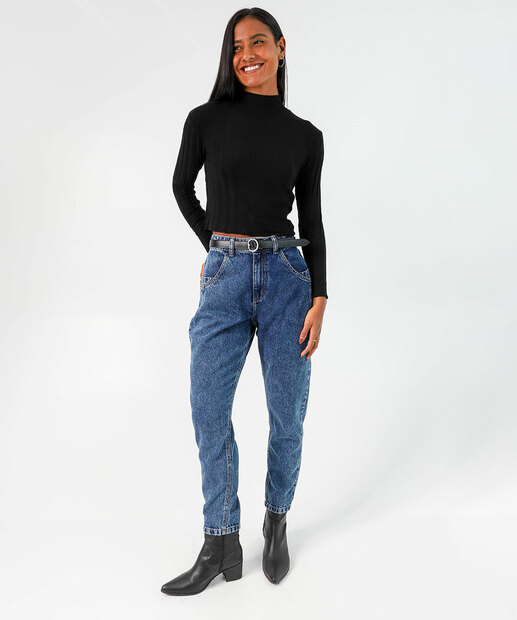 Suéter Feminino Cropped Gola Alta Marisa Preto