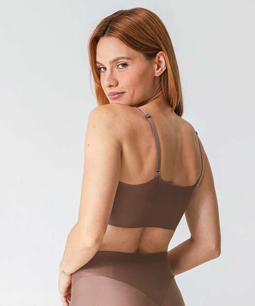 Sutiã Top Com Bojo Básico Sem Costura DelRio Marrom