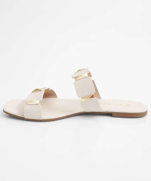 Rasteirinha Feminina Tiras Tachas Via Uno Off White