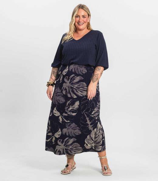 Blusa Canelada Plus Infinita Cor Azul