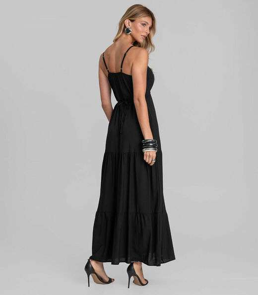 Vestido Longo Feminino De Alça Em Viscose Dianna Preto