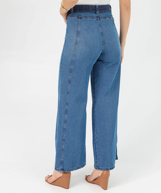Calça Jeans Feminina Pantalona com Cinto Marisa