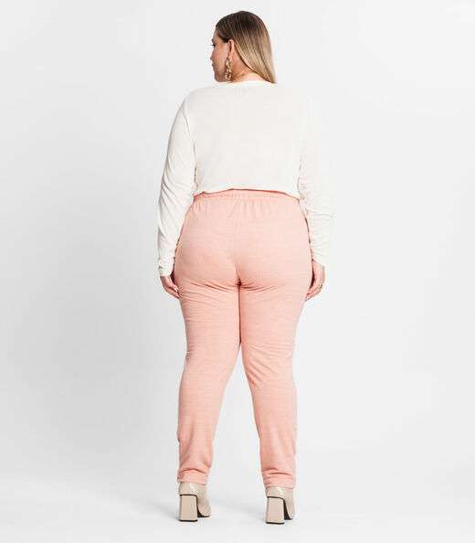 Calça Feminina Plus Size Em Moletinho Secret Glam Rosa