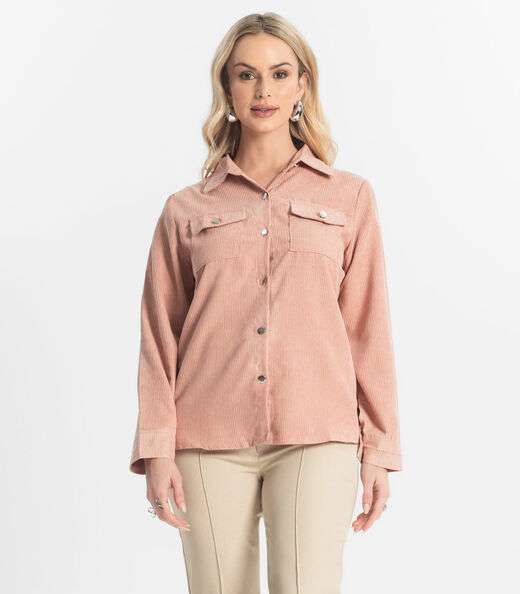 Camisa Feminina Cotelê Com Botões Atrativa Modas Rosa