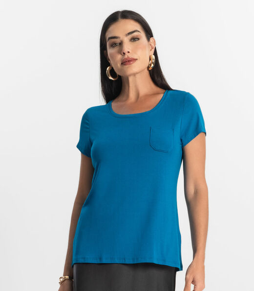 Blusa Feminina Viscotorcion Com Bolso Rovitex Azul