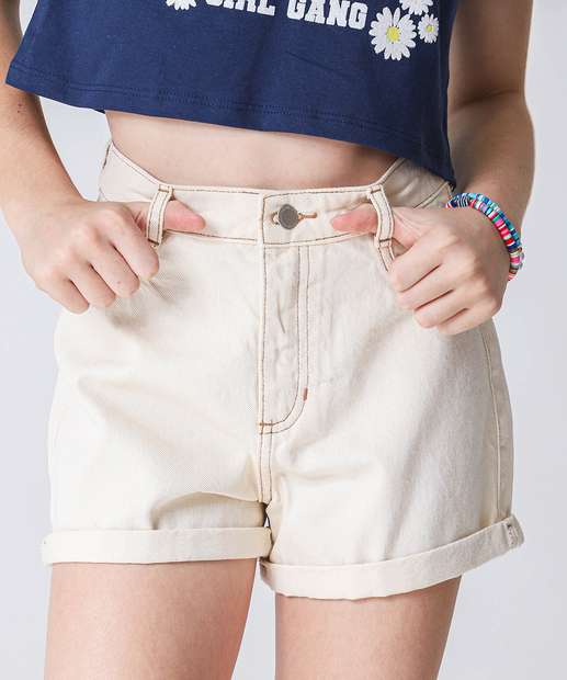 Short Juvenil Jeans Cintura Alta Tam 10 a 16 Marisa Bege