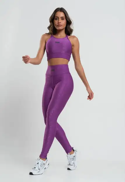 Top Suplex Canelado Brilho com Decote Alto e Tiras Roxo Salvatore Fashion