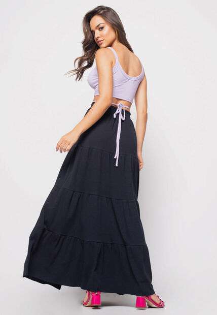 Cropped  Regata Com Tiras Malha Canelada Lilás