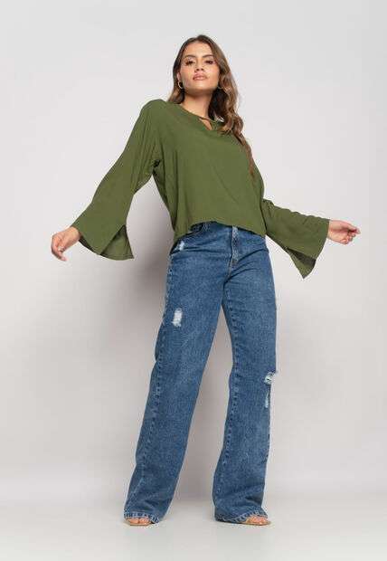 Image_Blusa Manga Longa Flare Viscolinho Verde Salvatore