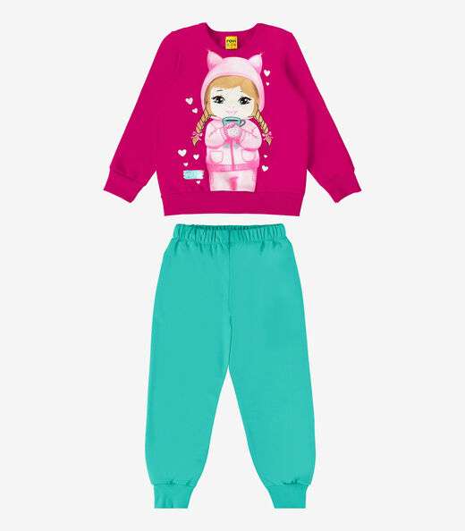Conjunto Infantil Blusão Com Calça Rovi Kids Rosa