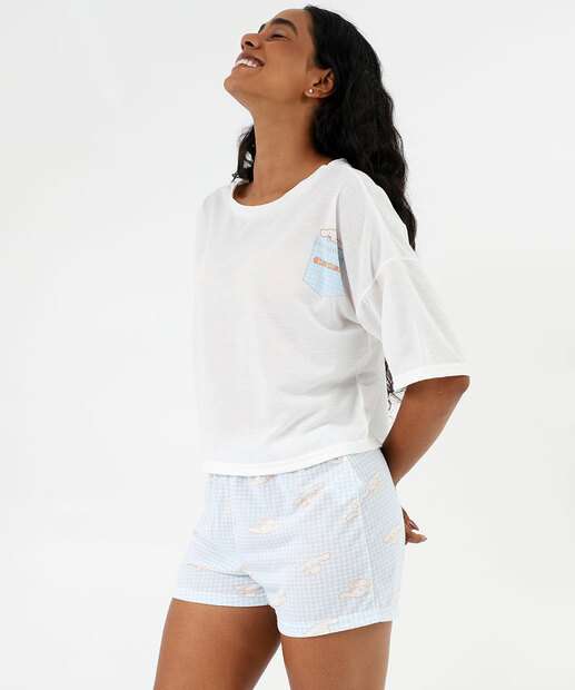 Pijama Feminino Cinnamorol Manga Curta Sanrio Off White