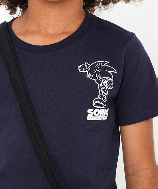 Camiseta Infantil Manga Curta Bolsa Sonic Tam 4 a 10 Azul