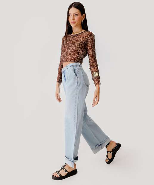 Image_Calça Jeans Pantalona Feminina Barra Dobrada 