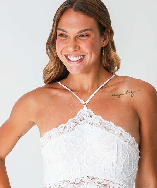 Body Feminino Sensual Renda Sem Bojo Branco