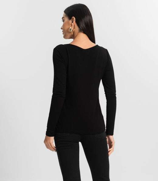 Blusa Feminina Manga Longa Gola Alta Rovitex Preto
