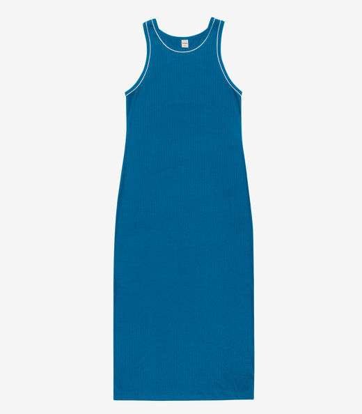 Vestido Midi sem Manga Ribana Canelada Azul