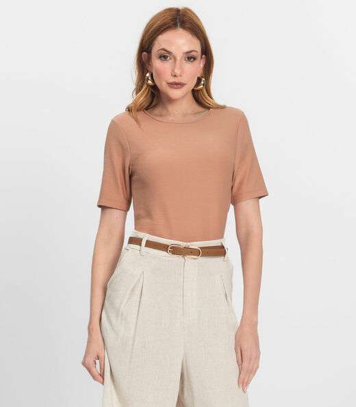 Image_Blusa Feminina Manga Curta em Poly Endless Marrom