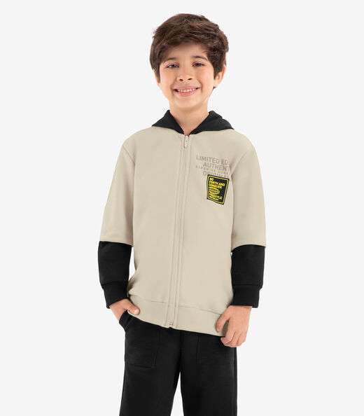Image_Jaqueta Infantil Com Capuz Em Moletom Rovi Kids Bege