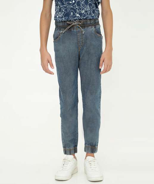 Calça Juvenil Jeans Jogger Bolsos Tam 10 a 16
