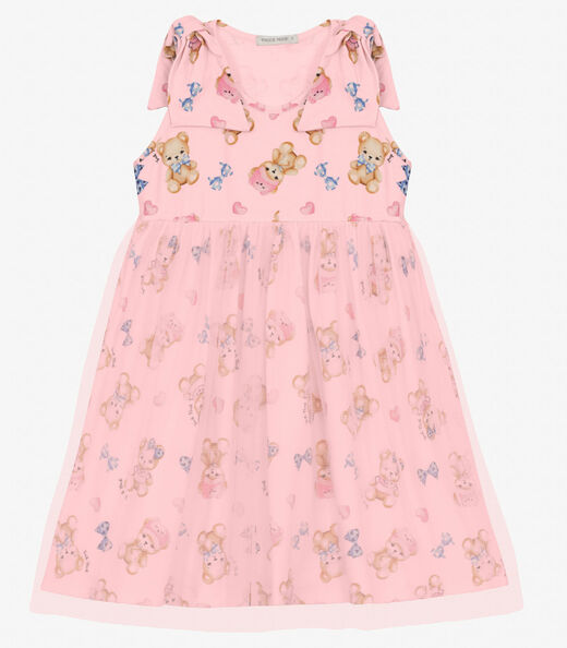 Vestido em Cotton Leve e Tule Trick Nick Rosa