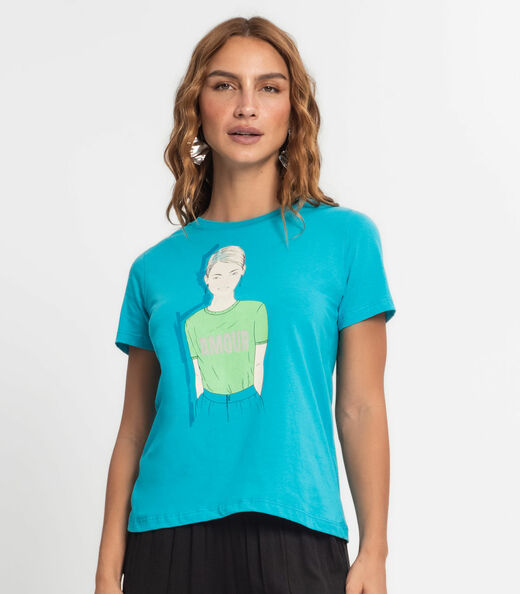 Camiseta Feminina Em Meia Malha Endless Azul
