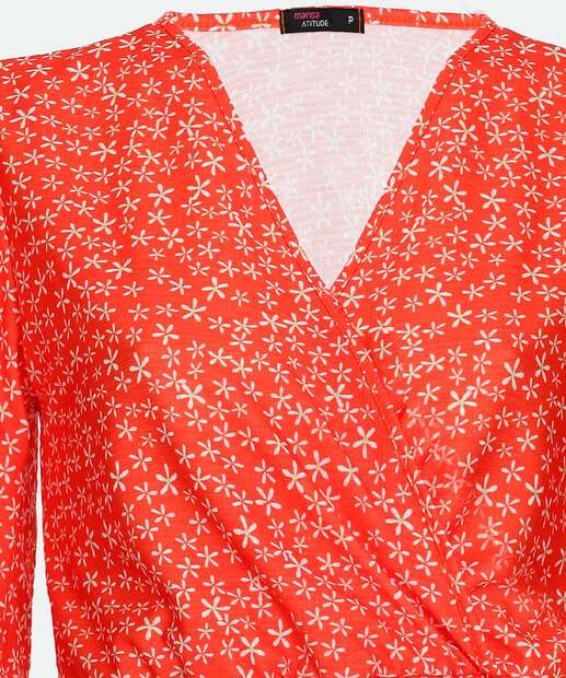 Blusa Cropped Feminina Estampa Flores Transpassada Marisa