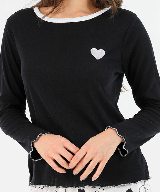 Pijama Feminino Estampado Manga Longa Marisa Preto