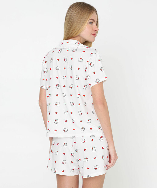 Pijama Feminino Americano Hello Kitty Sanrio Off White
