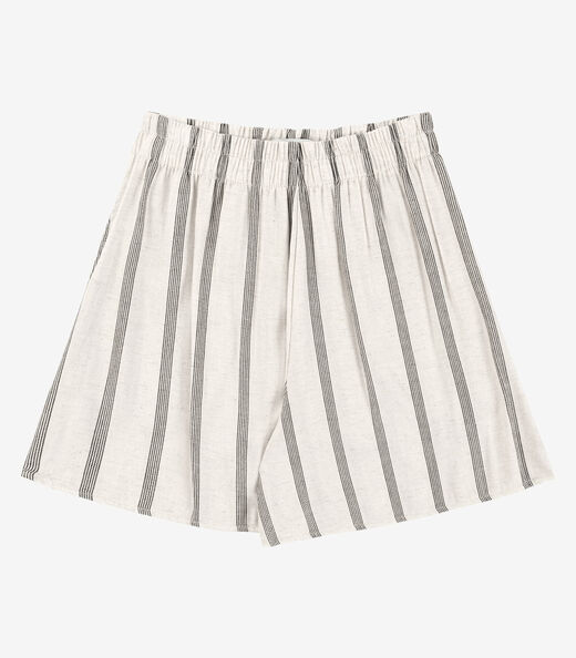 Shorts Feminino Em Linho Maquinetado Evasê Endless Preto