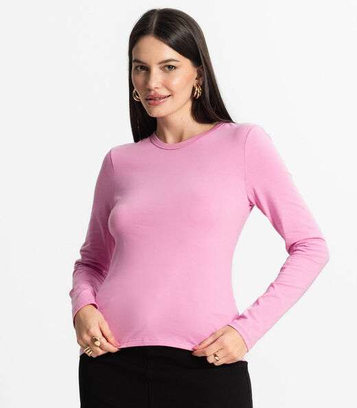 Blusa Manga Longa Básica Select Rosa
