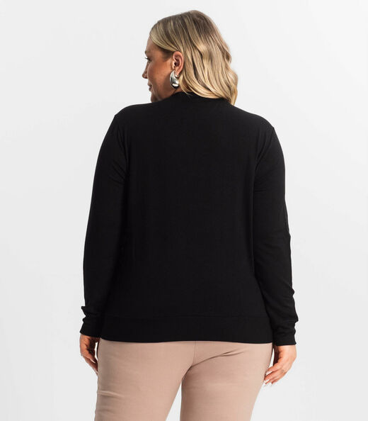 Blusão Feminino Plus Size Manga Longa Secret Glam Preto