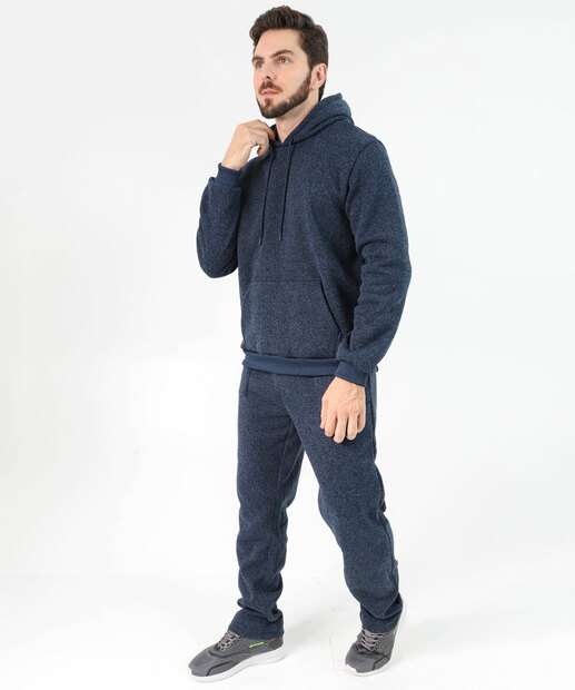 Blusão Masculino Moletom Mescla Capuz Marisa Azul