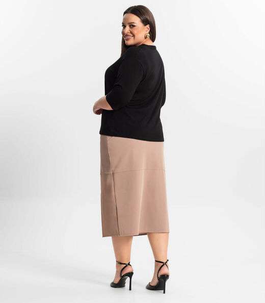 Saia Midi Plus Size Com Fenda Secret Glam Marrom