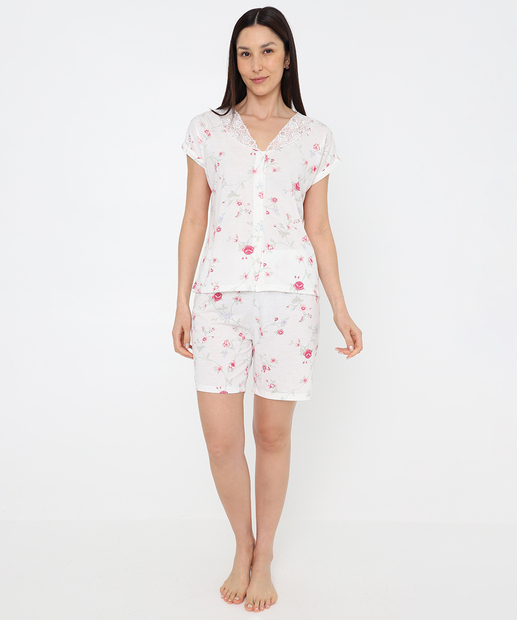 Pijama Feminino Recorte Renda Marisa Off White