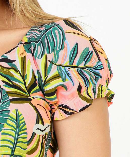 Blusa Cropped Feminina Floral Lastex Amarração