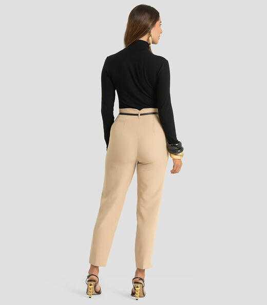 Calça Feminina Com Cinto Alfaiataria Dianna Marrom