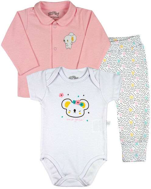 Image_Conjunto Bebe Menina Suedine Liso e Suedine Estampado Ursinha Coala - Rosa