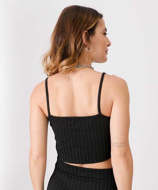 Blusa Cropped Feminino Risca De Giz Alças Finas Marisa 