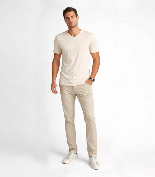 Camiseta Masculina Básica Com Gola Em V Select Bege