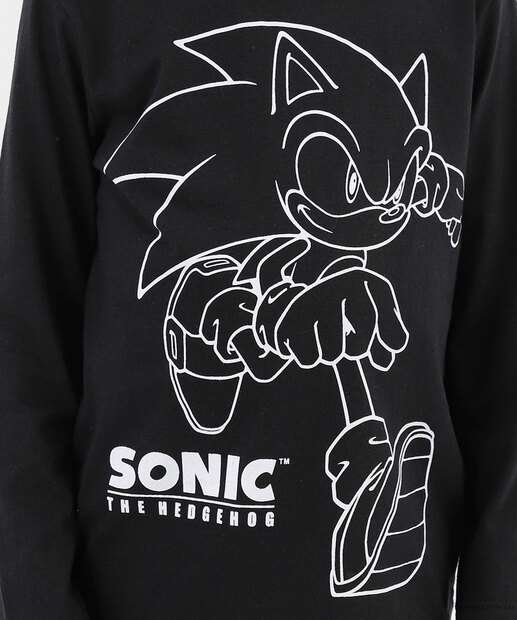Camiseta Infantil Estampa Sonic Tam 4 a 10 Preto