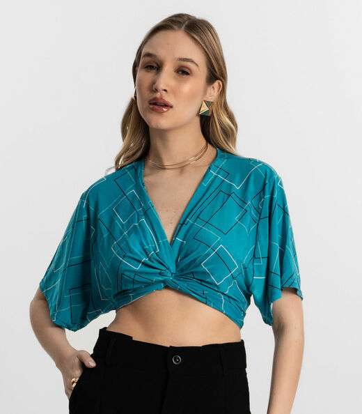 Blusa Com transpassado Em Forma De Nó Rovitex Azul